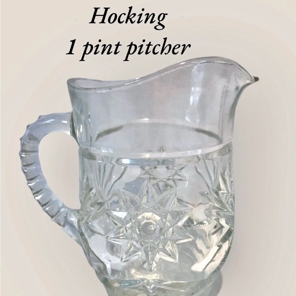 Small Anchor Hocking Milk/Cream Glass Pitcher with Star Pattern Pint